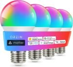 OREiN Matter Smart Light Bulb, Smart Light Bulbs Work with Apple Home, Alexa, Google Home, SmartThings, A19 Color Changing Light Bulbs 2.4Ghz WiFi, 800 Lumens Equivalent 60W 4Pack - Image 2