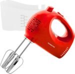 OVENTE 5-Speed Electric Hand Mixer with Stainless Steel Mixing Whisk, Snap-On Storage Case, Portable & Lightweight 150W Motor, Compact Handheld Mixer for Baking, Blending or Cooking, Red HM151R - Image 2