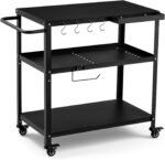 Outdoor Grill Cart Table,Indoor and Outdoor Pizza Oven Table,with 4 Movable Total Lock Casters, Hooks, Side Handle Multifunctional (Black) - Image 2