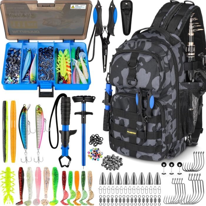 PLUSINNO Fishing Backpack with Tackle Boxes, Waterproof Fishing Sling Tackle Bag For Fishing Gear With Rod Holder, Fishing Gifts for Men With Fishing lures, Fishing pliers, Fish Lip Gripper. - Image 2