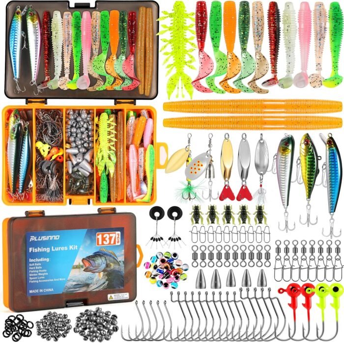 PLUSINNO Fishing Lures, 137Pcs Tackle Box with Tackle Included, Crankbaits, Spoon, Hooks, Weights & Other Accessories, Fishing Bait Lure Gear Kit Gift for Men Bass Freshwater - Image 2