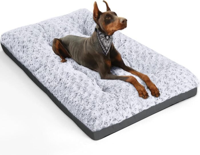 POCBLUE Deluxe Washable Dog Bed for Large Dogs Dog Crate Mat 35 Inch Comfy Fluffy Kennel Pad Anti-Slip for Dogs Up to 60 lbs, 35" x 23", Grey - Image 2