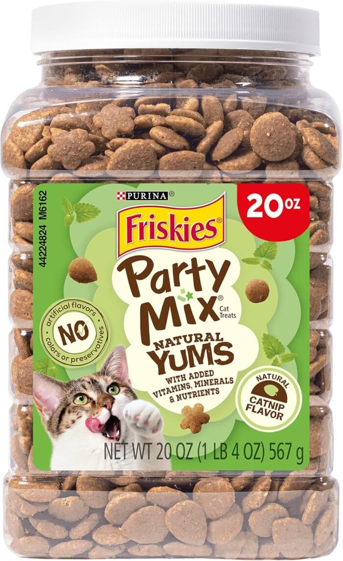 Purina Friskies Made in USA Facilities, Natural Cat Treats, Party Mix Natural Yums Catnip Flavor - 20 oz. Canister - Image 2