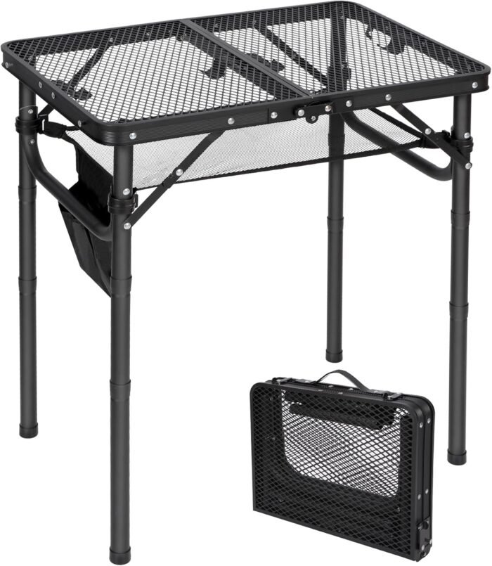REDCAMP Small Folding Grill Table for Outside, 3 Heights Adjustable Lightweight Portable Metal Aluminum Outdoor Grill Table for Camping Picnic Cooking BBQ, Black 24x16 inches - Image 2