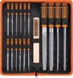 REXBETI 25Pcs Metal File Set, Premium Grade T12 Drop Forged Alloy Steel, Flat/Triangle/Half-round/Round Large File and 12pcs Needle Files with Carry Case, 6pcs Sandpaper, Brush, A Pair Working Gloves - Image 2