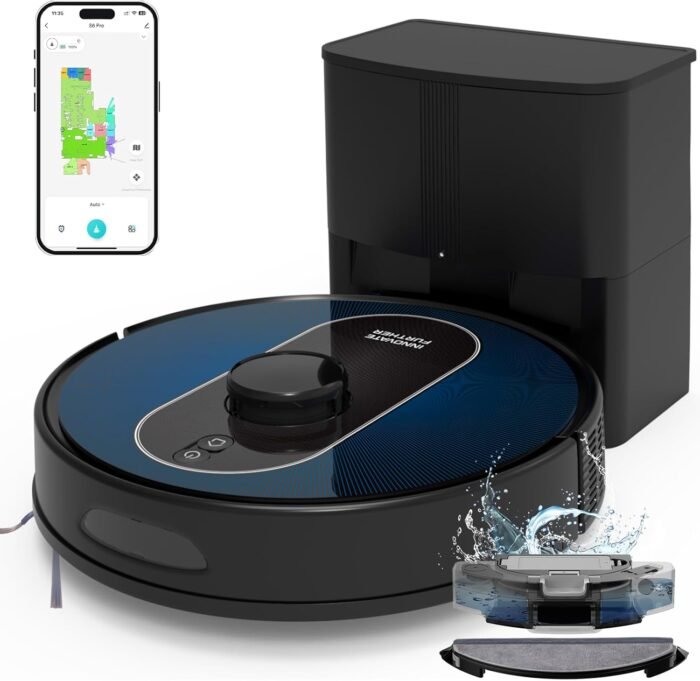 Robot Vacuum and Mop: 5000Pa Robotic Vacuum Self Emptying for 60 Days Hands-Free Cleaning, Self-Charging LiDAR Robot Vacuum Cleaner Alexa/APP Control for Hard Floor, Carpet, Pet Hair - Image 2