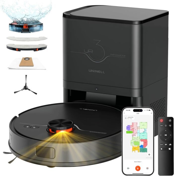 Robot Vacuum and Mop Combo,Lidar Navigation Robotic Vacuum Cleaner with 3.5L Self Emptying Station,5000Pa Vacuum Robot,180mins Runtime,No-Go&No-Mop Zones,App/Alexa/Remote Control,UR3 - Image 2