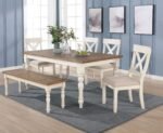 Roundhill Furniture Prato 6-Piece Dining Set, Dining Table with 4 Cross Back Chairs and Bench, Antique White and Distressed Oak Finish - Image 2