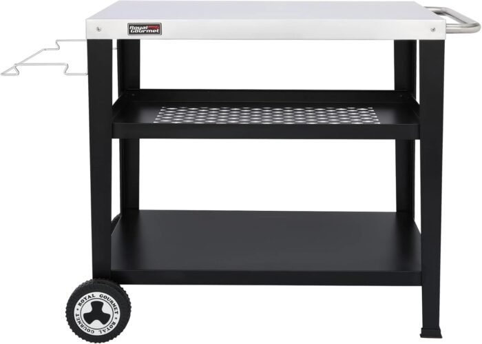 Royal Gourmet PC3404S Rolling Dining Table with Trash Bag Holder, Outdoor Garden Patio BBQ Kitchen Food Prep Table Cart, 34"L x 20"W Stainless Steel Tabletop, Silver & Black - Image 2