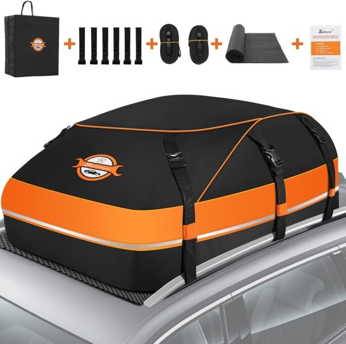 Sailnovo Rooftop Cargo Carrier Waterproof 20 Cubic Feet Car Roof Rack Cargo Carrier Roof Cargo Bag for All Cars with/Without Rack, Includes Anti-Slip Mat, 6 Door Hooks & Waterproof Curtain - Image 2