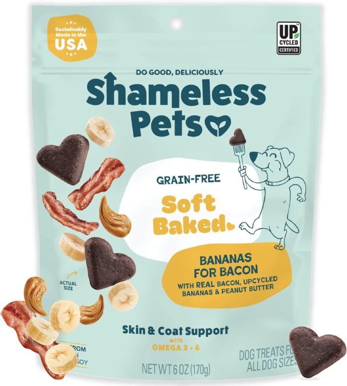 Shameless Pets Soft-Baked Dog Treats, Bananas for Bacon - Natural & Healthy Dog Chews for Skin & Coat Support with Omega 3 & 6 - Biscuits Baked & Made in USA, Free from Grain, Corn & Soy - 1-Pack - Image 2