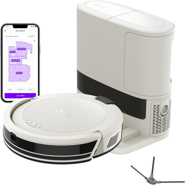 Shark Navigator Robot Vacuum with Bagless 30-Day Capacity Self-Empty Base, Powerful Suction, SmartPath Navigation, Self-Cleaning Brushroll, for Carpets & Hard Floors, White, AV2110S - Image 2