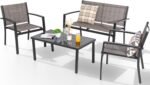 Shintenchi 4 Pieces Patio Furniture Set All Weather Textile Fabric Outdoor Conversation Set, with Glass Coffee Table, Loveseat, 2 Single Chairs for Home, Garden, Lawn, Porch（Light Brown） - Image 2