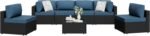 Shintenchi 7 Pieces Outdoor Patio Sectional Sofa Couch, Wicker Furniture Patio Conversation Sets with Washable Cushions & Coffee Table for Garden, Poolside, Backyard (Aegean Blue) - Image 2