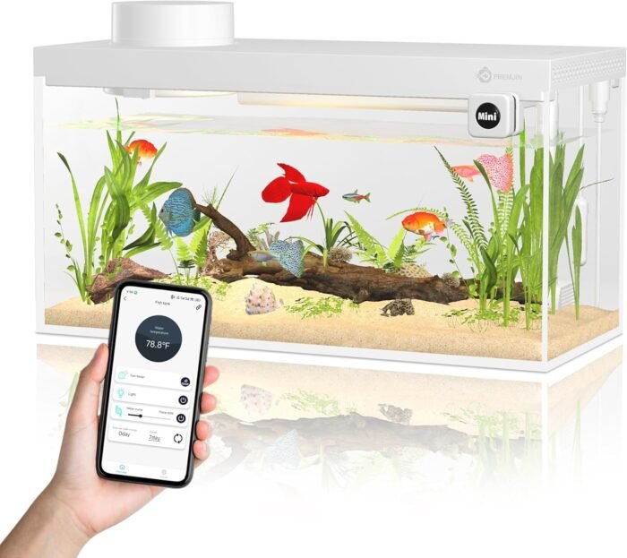 Smart Fish Tank Aquarium Kit with APP Control and Auto Feeder - 1.5 Gal Fish Tank Multi-Layer Filtration System Silent Pump & UHD Glass - 16 Million DIY Colors Includes Mini Magnetic Scrubber Scraper - Image 2