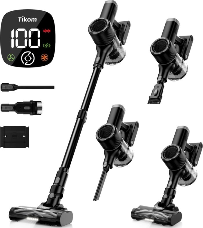 Tikom Cordless Vacuum Cleaner for Home, 40000Pa/450W Stick Vacuum with Charging Wall Dock, Anti-Tangle, Lightweight Handheld Vacuum for Pet Hair, Hard Floor, Carpet, V450 - Image 2