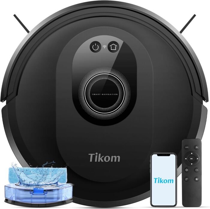 Tikom Robot Vacuum and Mop Combo, 5000Pa Robotic Vacuum Cleaner, 150 Min Max, App & Remote Control, Ideal for Hard Floor, Carpet, Pet Hair, Self-Charge(G8000 Max) - Image 2