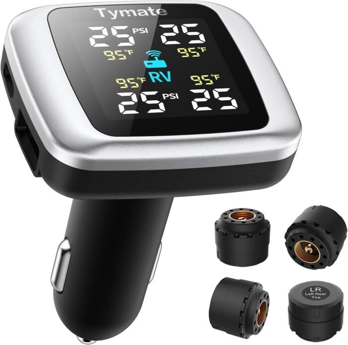 Tymate TM7 Tire Pressure Monitoring System, Wireless TPMS with 4 External Sensors & 6 Alarm Modes, Colorful Display, Real-time Tire Pressure Monitor System, Ideal for RV SUV MPV Truck Sedan (0-87 PSI) - Image 2