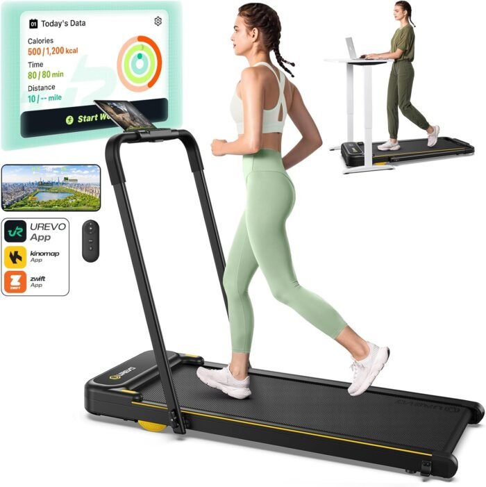 UREVO Strol 2E Smart 2-in-1 Folding Treadmill, Compact Walking Pad with Safety Handle, Plug and Play, Dual LED Display, Workout APP, Walking or Running for Home Office, Remote Included - Image 2