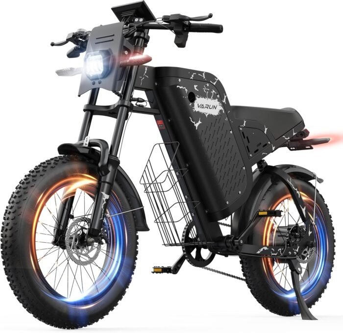 VARUN Xplorer Raptor Electric Dirt Bike- Peak 1000W Ebike for Adults Up to 60Miles & 28MPH，48V 20.8Ah Battery, 20" Fat Tires, 7-Speed All-Terrain E-Bike with Suspension, LED Lights & Turn Signals - Image 2