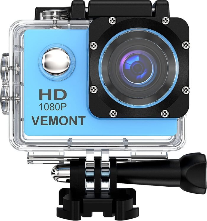 VEMONT Action Camera, 1080P 12MP Sports Camera Full HD 2.0 Inch Action Cam 30m/98ft Underwater Waterproof Camera with Mounting Accessories Kit - Image 2