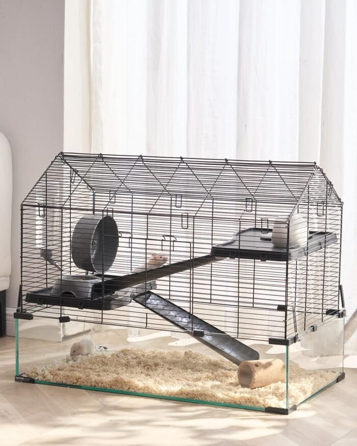 VEVOR Hamster Cage, 360° Viewing Transparent Hamster Habitats, Small Animal Cage, 29.5 x 17.3 x 24 in, Ventilated Pet Mouse Cages with Water Bottle, Portable Hamster House for Rats, Guinea Pigs - Image 2