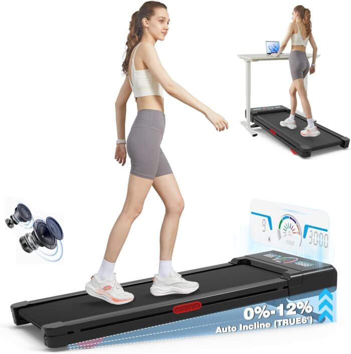 Walking Pad Treadmill with 12% 9-Level Auto Incline, 450 lbs Capacity RGB LED Screen, Bluetooth Speaker Under Desk Treadmill, Compact Treadmills for Home Hiking - Image 2