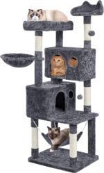 Yaheetech 64.5in Extra Large Multi-Level Cat Tree Kittens Play House Condo with Platform, Perch Hammock & Scratching Posts, Dark Gray - Image 2