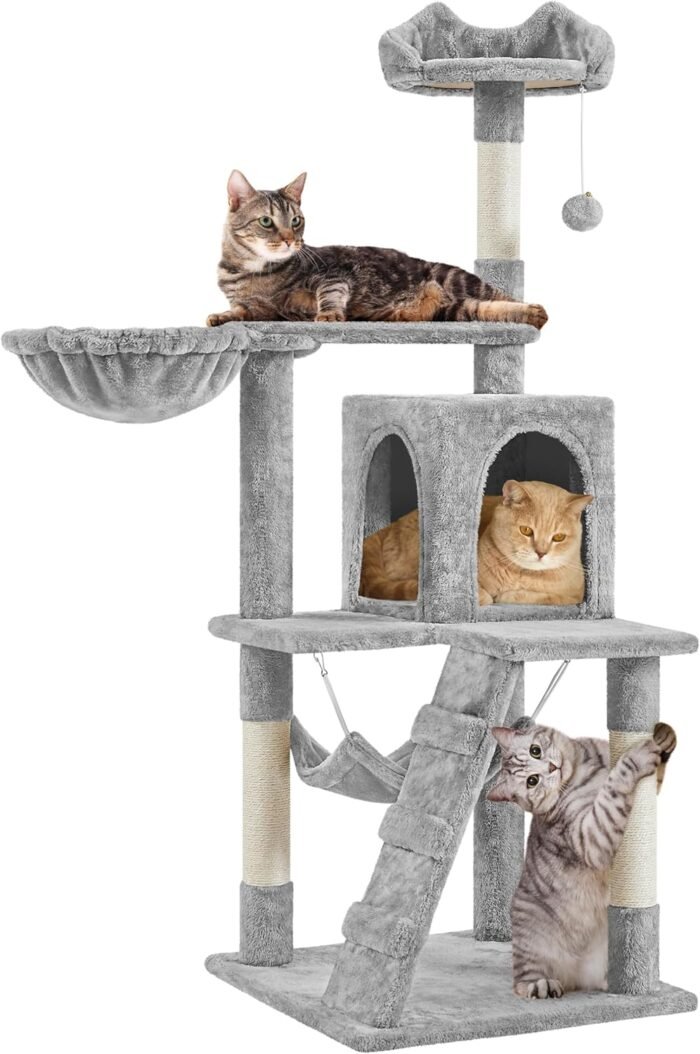 Yaheetech Cat Tree Tower Kitten Condo Scratching Post with Hammock Basket 54in - Image 2