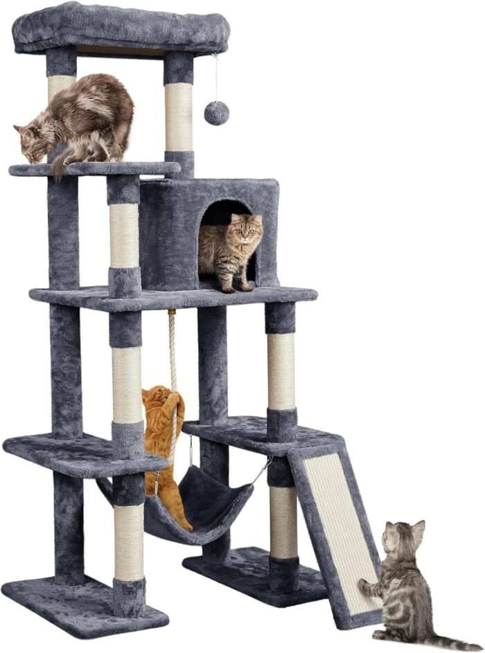 Yaheetech Large Multi-Level Cat Tree, 63 Inches Tall with Sisal-Covered Scratching Posts, Condo, Hammock, Dangling Ball, and Extended Platform for Cats to Play and Sleep - Image 2