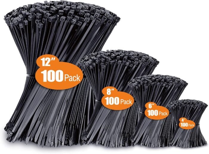 Zip Ties Assorted Sizes(4”+6”+8”+12”), 400 Pack, Black Cable Ties, UV Resistant Wire Ties by ANOSON - Image 2
