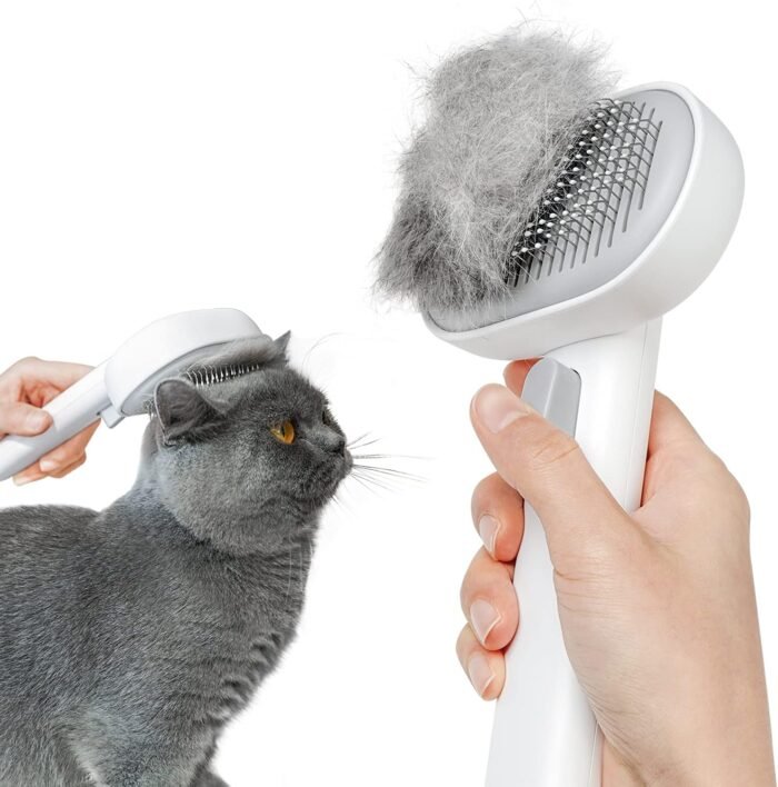 aumuca Cat Brush for Shedding, Cat Brushes for Indoor Cats, Cat Brush for Long or Short Haired Cats, Cat Hair Brush Cat Grooming Deshedding Brush for Dog Kitten Rabbit Massage Removes Loose Fur, White - Image 2