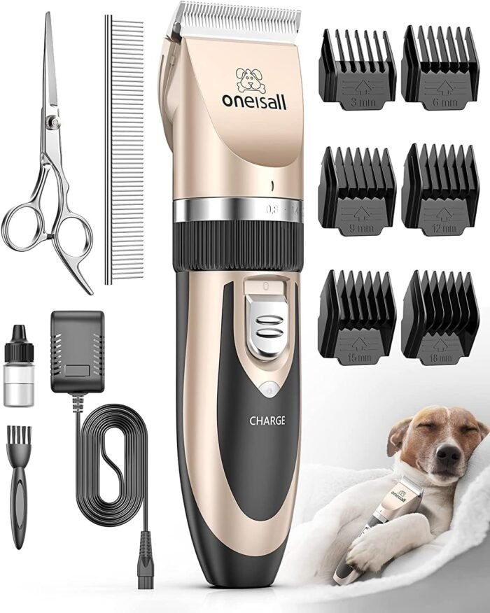 oneisall Dog Clipper Low Noise, Dog Grooming Kit with Rechargeable, Dog Shaver Cordless Electric Quiet Hair Clipper Set for Dog Cats Pets（Gold） - Image 2