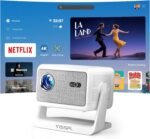 【Netflix Licensed & Auto focus Projector】VISSPL Smart Projector with WiFi and Bluetooth, Auto Focus & Keystone Protable Mini Projector with Stand, 4K Netflix Home Theater Projector - Image 2