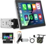 10.1 inch Single Din Car Stereo with CarPlay and Android Auto, 10 inch Touch Screen Radio with Mirror Link/1080P/EQ Audio/SWC/Bluetooth +Backup Camera+MIC - Image 2