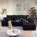 107" Modular Sectional Couches for Living Room, Comfy Boneless L Shaped Cloud Couch with Chaise Lounge, Modern Cozy Corduroy Deep Seat Floor Sofa, Memory Foam, No Assembly Required, Black - Image 2