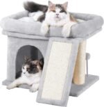 14in Cat Tree Tower with 20 * 16.5in Perch Bed and Washable Top for Large Adult Cats, Condo and Scratching Post for Indoor Kitten Pet, Light Gray - Image 2