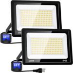 150W LED Outdoor Flood Lights with Plug, 18000lm Bright Work Light with 6ft Cord, 5000K Daylight White Exterior Floodlight, IP66 Waterproof Security Light Yard Lights for Garage Stadium 2 Pack - Image 2