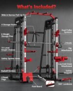 Smith Machine Home Gym All in One, 2200LBS Squat Rack Power Cage with Smith Bar, LAT Pull-Down, Cable Systems, Leg Hold-Down and More Attachments, Workout Equipment (Red Black) - Image 4