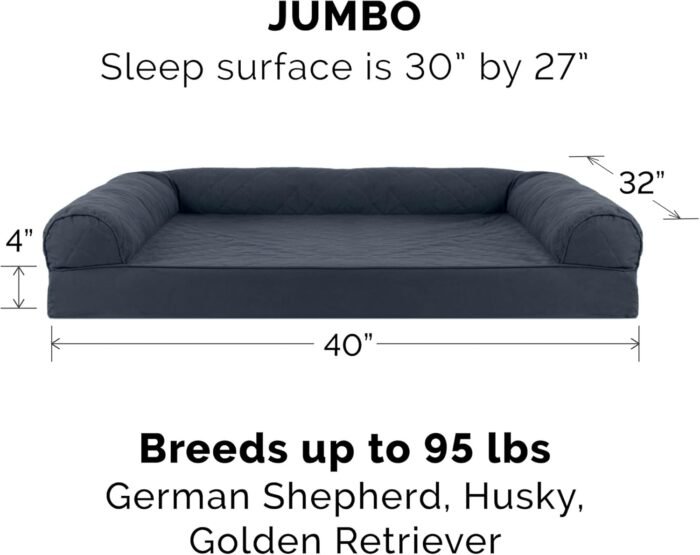 Furhaven Orthopedic Dog Bed for Large Dogs w/ Removable Bolsters & Washable Cover, For Dogs Up to 95 lbs - Quilted Sofa - Iron Gray, Jumbo/XL - Image 3