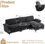 VINGLI 121" Cloud Couch, Comfy Modular Sectional Sofa Set for Living Room,Modern Linen 3-Seat Convertible Loveseat Sofa with 1 Ottoman for Small Space.（Black） - Image 3