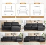 VINGLI 121" Cloud Couch, Comfy Modular Sectional Sofa Set for Living Room,Modern Linen 3-Seat Convertible Loveseat Sofa with 1 Ottoman for Small Space.（Black） - Image 5