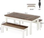 Tribesigns Farmhouse Kitchen Table Set for 4-6, 55-Inch Wooden Dining Table with 2 Benches, Space Saving 3 Pieces Heavy Duty Dinette for Dining Room, Kitchen, Small Space - Image 3