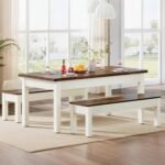 Tribesigns Farmhouse Kitchen Table Set for 4-6, 55-Inch Wooden Dining Table with 2 Benches, Space Saving 3 Pieces Heavy Duty Dinette for Dining Room, Kitchen, Small Space - Image 5
