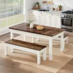 Tribesigns Farmhouse Kitchen Table Set for 4-6, 55-Inch Wooden Dining Table with 2 Benches, Space Saving 3 Pieces Heavy Duty Dinette for Dining Room, Kitchen, Small Space - Image 7