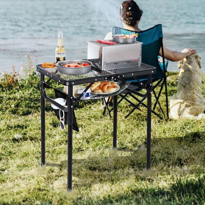 RedSwing Folding Grill Table, Lightweight Height Adjustable Aluminum Table with Mesh Desktop and Mesh Bag for Outdoor Camping Picnic BBQ, Small 2 Feet, Black - Image 3