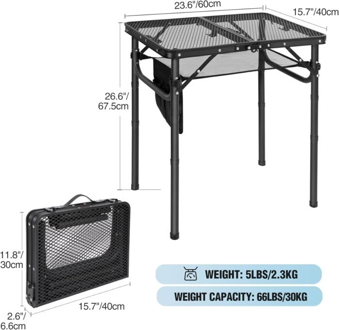 RedSwing Folding Grill Table, Lightweight Height Adjustable Aluminum Table with Mesh Desktop and Mesh Bag for Outdoor Camping Picnic BBQ, Small 2 Feet, Black - Image 4