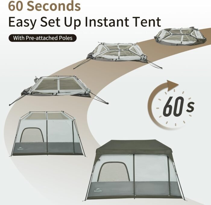 Naturehike Cape 4/6/8 Person Camping Tent, 60S Easy Setup Instant Tent Pop up Tent, Waterproof Large Tall 6/8 Person Tents for Camping, Car Camping - Image 4