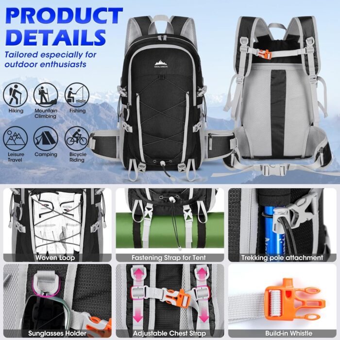 IGOLUMON Hiking Backpack 40L Packable Hiking Daypack for Men Women Waterproof Lightweight Foldable Camping Backpack - Image 8