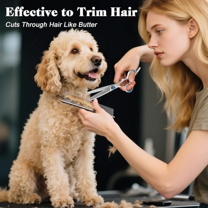Professional 4 in 1 Dog & Cat Grooming Scissors Kit with Safety Round Tips,Sharp & Durable,Dog Shears for Grooming - Includes Straight, Curved, Thinning Scissors and Comb - Premium Pet Supplies - Image 3